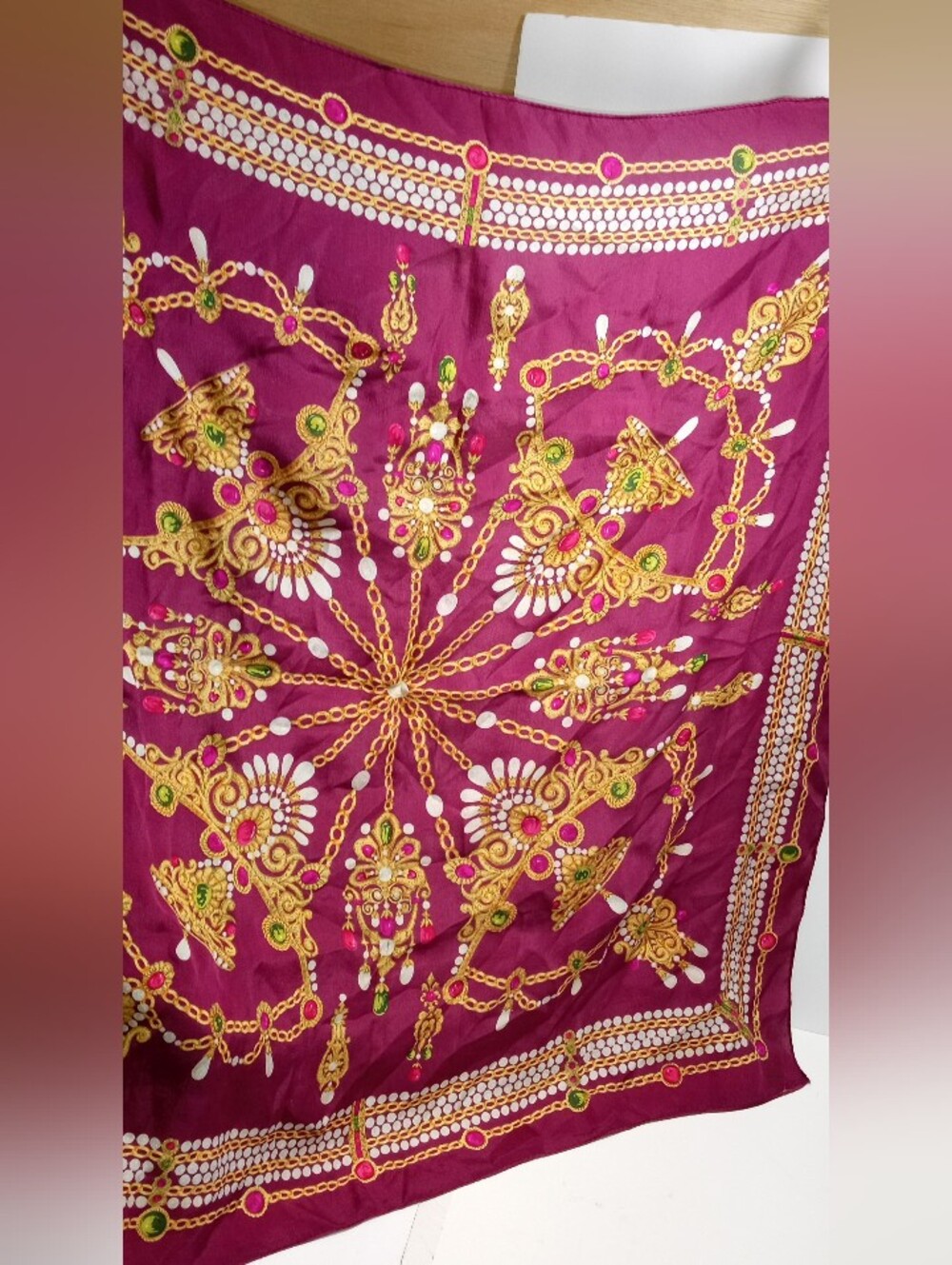 Oscar de la Renta Women’s Square Scarf Silk Satin Floral Purple Multi